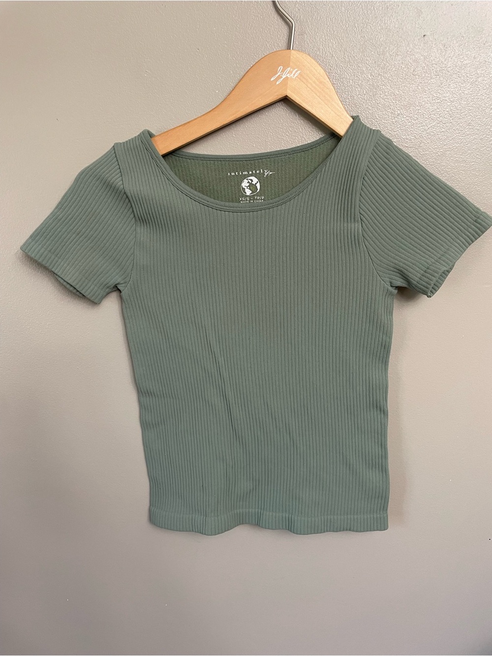 Free People Intimately • sage green Ribbed XYZ Recycled Baby Tee • XS Small